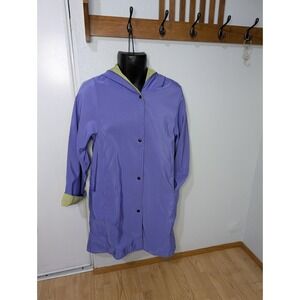 Maralyce Fertee USA Reversible Hooded Purple Lime Green Rain Coat Jacket Nylon S